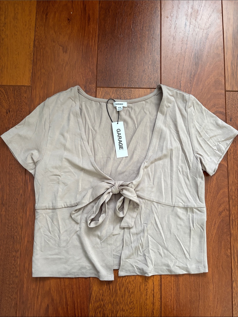 Garage Taupe Tie-Front Crop Top